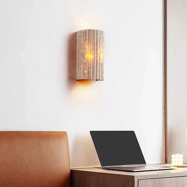 Travertijn Wandlamp Cilinder E27 Natuursteen Verlichting Voor Gang Slaapkamer Woonkamer 16.5cm Hoog Sfeervol | Sansoti