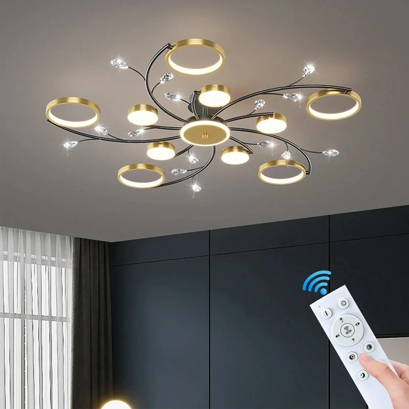 Dimbare Plafondlamp met Afstandsbediening voor Eetkamer Woonkamer Slaapkamer Moderne LED Hanglamp Metaal Design | Sansoti