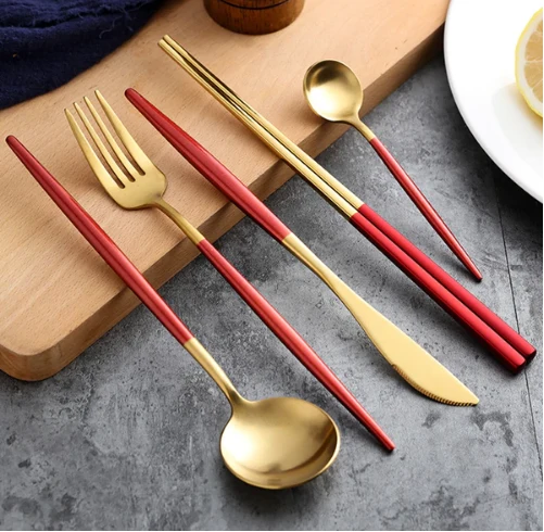 Bestekset 24-delig RVS Gekleurde Handvatten 6 Personen Modern Tafelgerei Duurzaam Eetbestek Dinerset | Sansoti