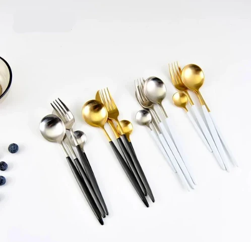 Bestekset 24-delig RVS Gekleurde Handvatten 6 Personen Modern Tafelgerei Duurzaam Eetbestek Dinerset | Sansoti
