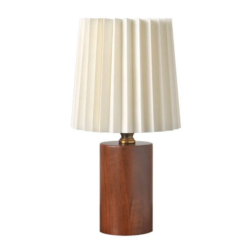 Tafellamp Plissé Kap Houten Voet Vintage Stijl Dimbaar Sfeerlicht Nachtkastje Woonkamer Leeslamp Retro Design | Sansoti