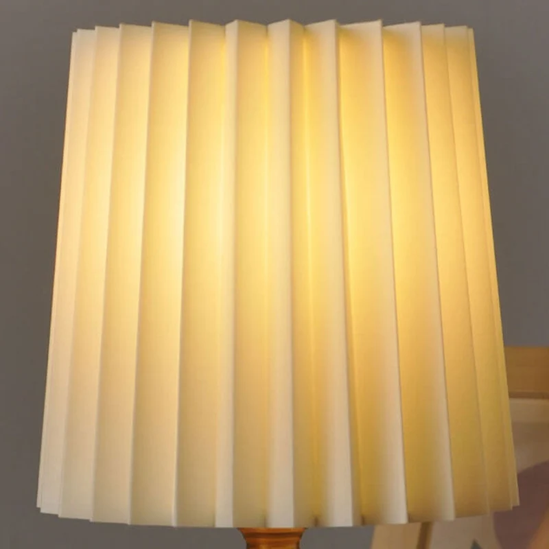 Tafellamp Plissé Kap Houten Voet Vintage Stijl Dimbaar Sfeerlicht Nachtkastje Woonkamer Leeslamp Retro Design | Sansoti
