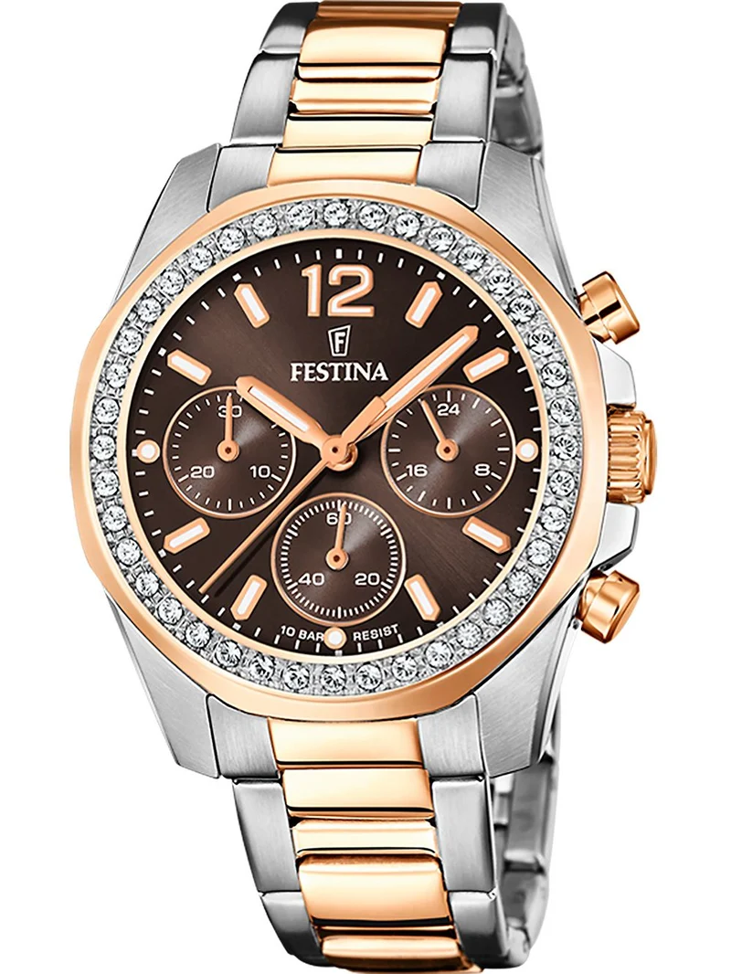 Festina Boyfriend F20608/1 Damenuhr Bicolor Braun • Chronograph • Mineralglas