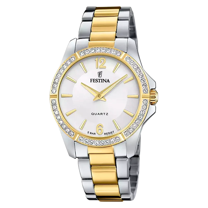 Festina Boyfriend F20594/1 Damenuhr Silber • Edelstahlarmband Bicolor • Mineralglas
