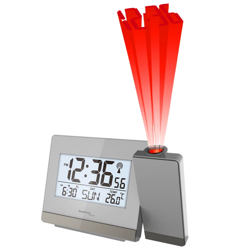 Wand-Projektionswecker - Funkgesteuert - Datums- und Temperaturanzeige - Techno Line WT 538 Silber und Anthrazit