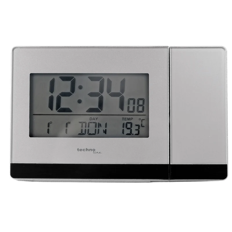 Wand-Projektionswecker - Funkgesteuert - Datums- und Temperaturanzeige - Techno Line WT 538 Silber und Anthrazit