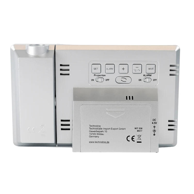 Wand-Projektionswecker - Funkgesteuert - Datums- und Temperaturanzeige - Techno Line WT 538 Silber und Anthrazit