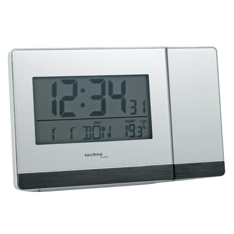Wand-Projektionswecker - Funkgesteuert - Datums- und Temperaturanzeige - Techno Line WT 538 Silber und Anthrazit