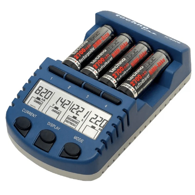 Akkuladegerät mit 4 Akkus - Technoline BC1000