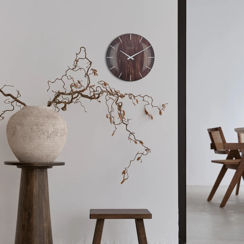 Wall clock - 35 cm - Dome Glass - 'Edge Wood Dome'