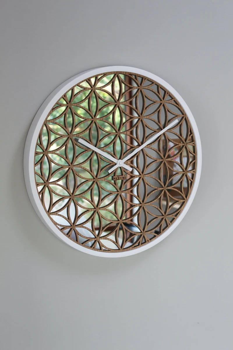 Wall clock - 50 cm - Wood/Mirror - 'Bella Mirror'