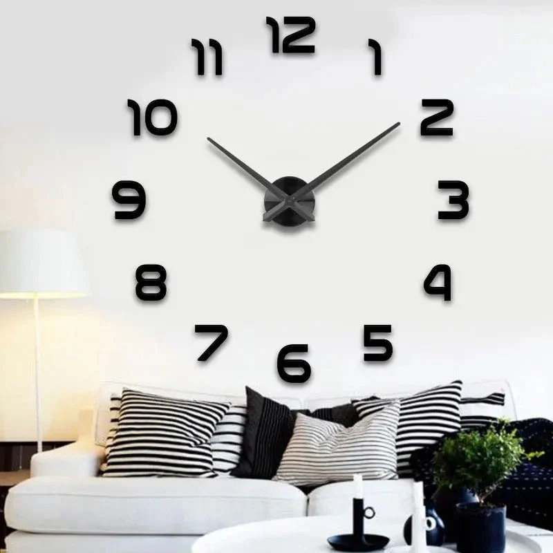 3D Wandklok Zelfklevend Groot Formaat Modern Rahmenloos Design voor Woonkamer Slaapkamer Kantoor Decoratie | Sansoti