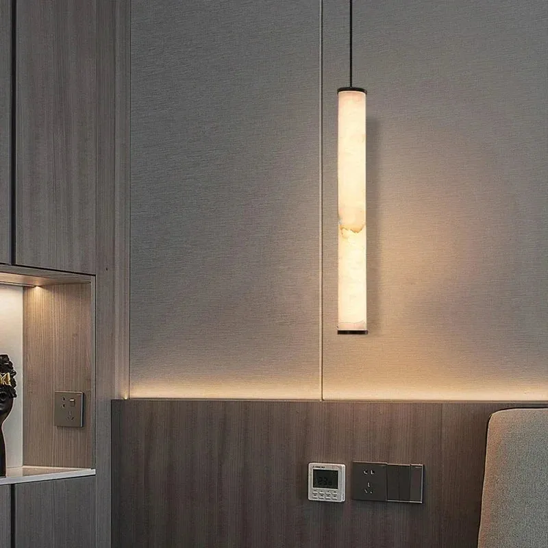 LED-Hanglamp Natuursteen Koper Marmer Eettafel Slaapkamer Moderne Pendelverlichting Warm Licht Interieur | Sansoti
