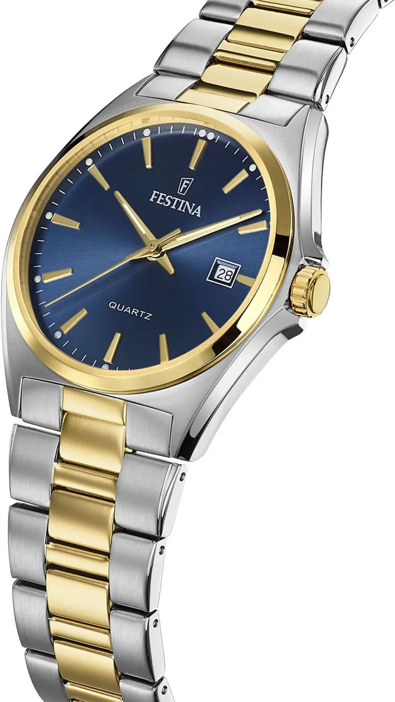 Festina Classics F20554/4 Herrenuhr • Bicolor Edelstahl-Design • Blaues Zifferblatt