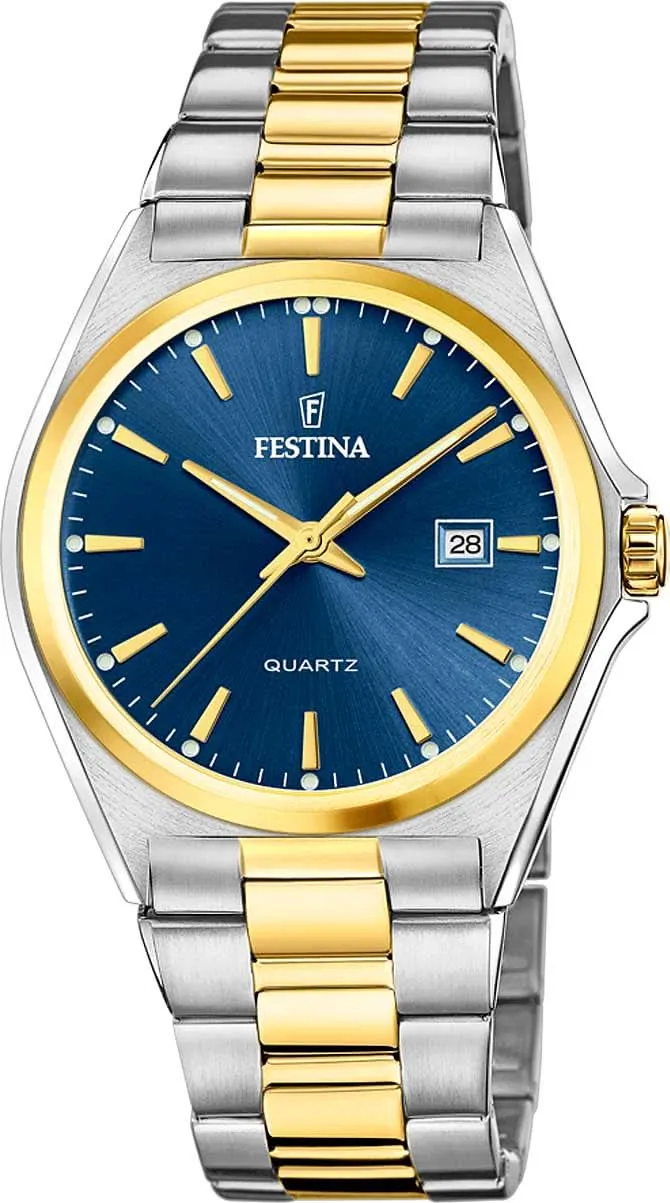 Festina Classics F20554/4 Herrenuhr • Bicolor Edelstahl-Design • Blaues Zifferblatt