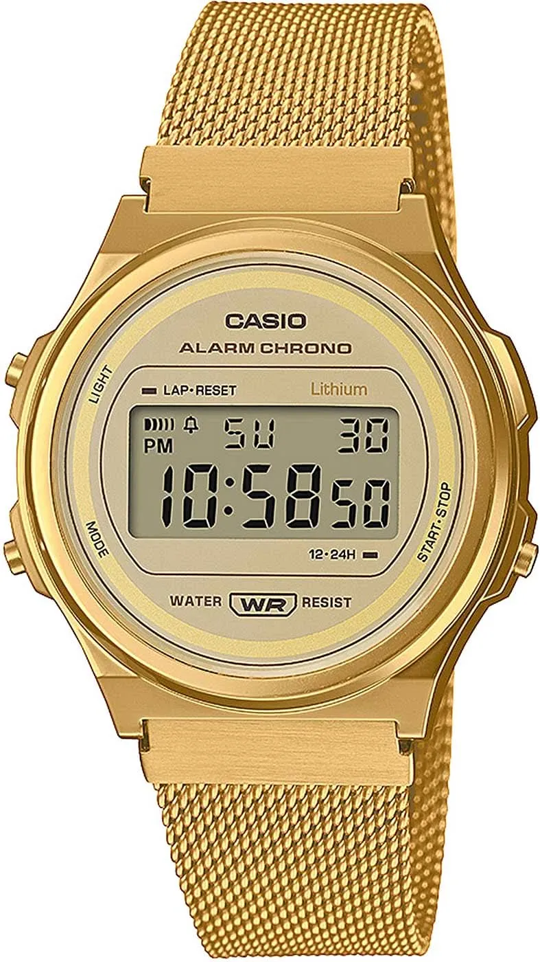 Casio Vintage A171WEMG-9AEF Uhr • Kultiges Retro-Design • Goldfarbenes Mesh-Armband