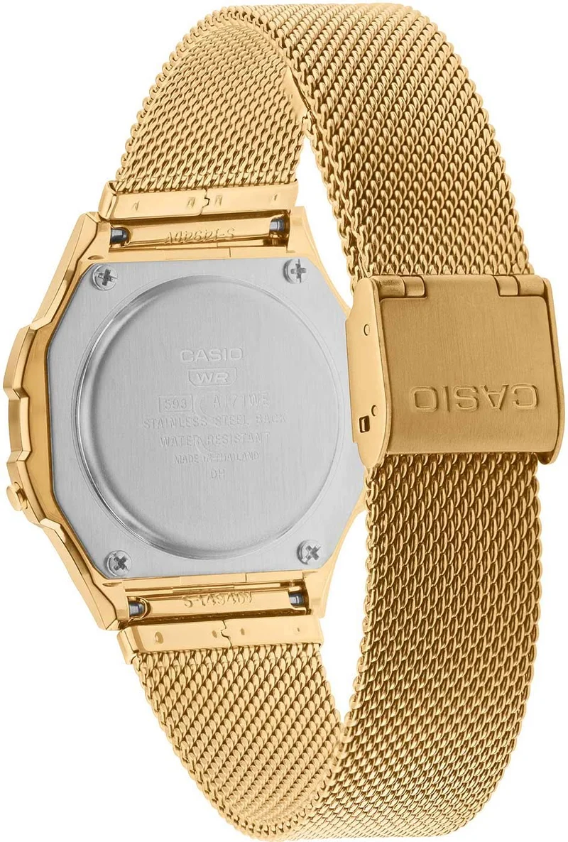 Casio Vintage A171WEMG-9AEF Uhr • Kultiges Retro-Design • Goldfarbenes Mesh-Armband