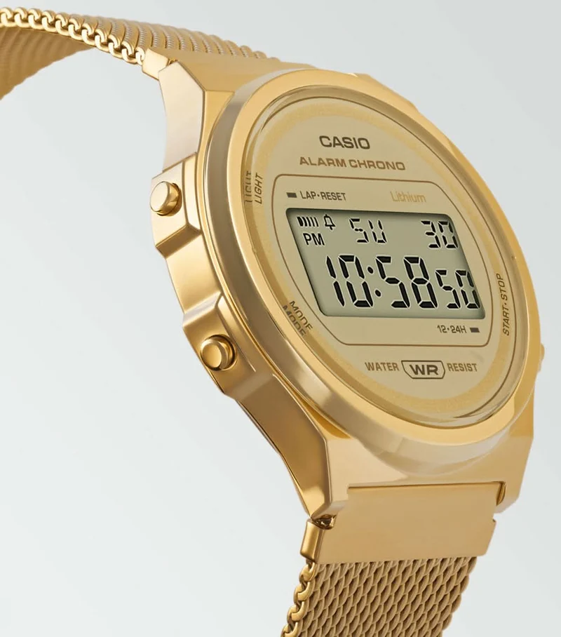 Casio Vintage A171WEMG-9AEF Uhr • Kultiges Retro-Design • Goldfarbenes Mesh-Armband