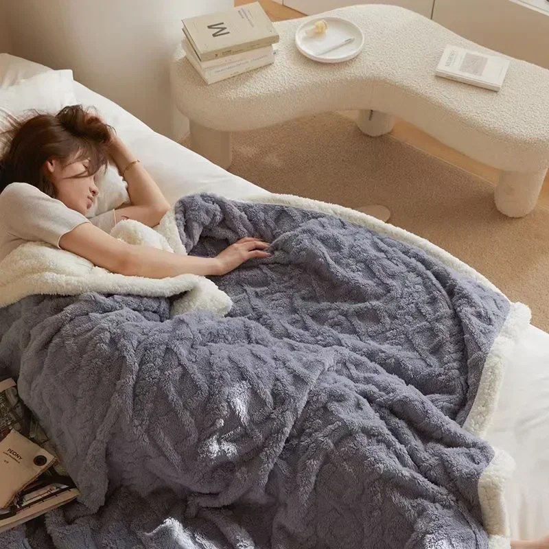 Dikke Winterdeken Dubbellaags Fleece Lammwol Warm Sprei Plaid Dekbed Gezellig Microvezel 70-230cm | Sansoti