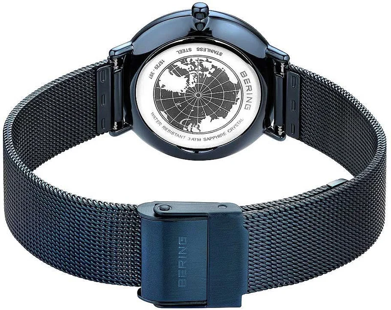 Bering Ultra Slim 15729-397 Damenuhr • Kratzfestes Saphirglas • Blaues Milanaise-Band