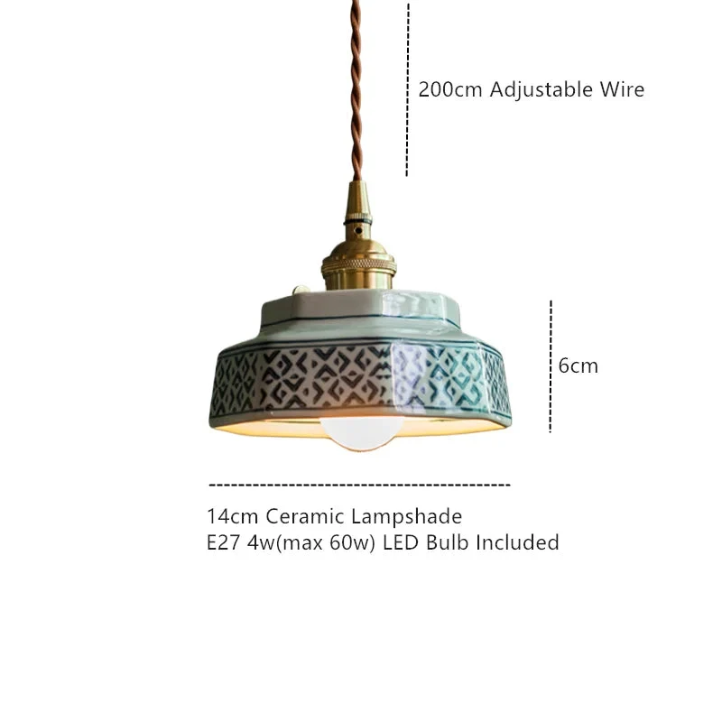 Handgeschilderde Keramische Hanglamp – Scandinavische Stijl met Koperen Fitting | Sansoti