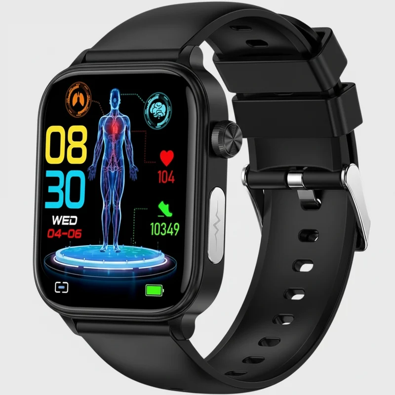 Smartwatch met Gezondheidsmeting — Hartslagmeter, Bloedsuikermonitoring, SOS-functie, Valdetectie & Waterdicht Sporthorloge | Sansoti
