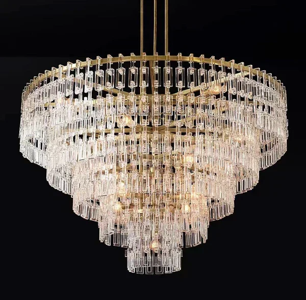 Kristallen Kroonluchter Meerdere Lagen Messing Glas Rond Plafond Verlichting Luxe Eetkamer Woonkamer Design | Sansoti
