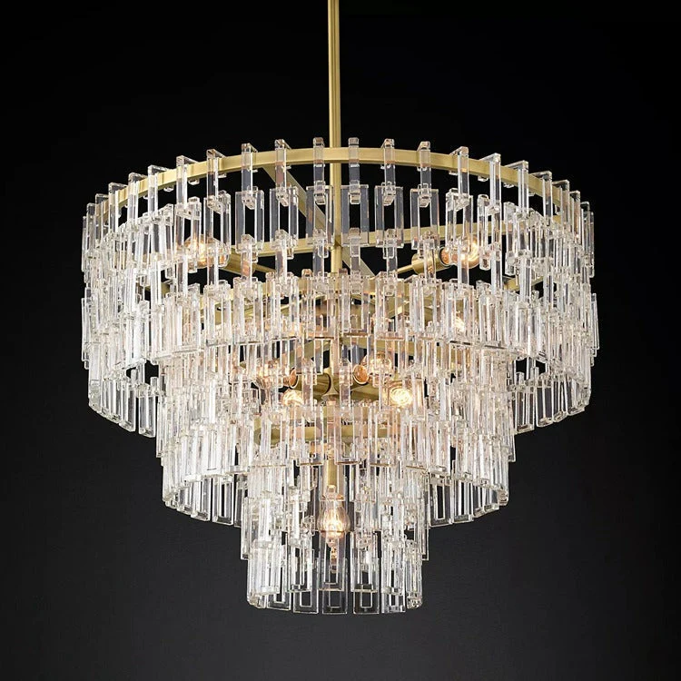 Kristallen Kroonluchter Meerdere Lagen Messing Glas Rond Plafond Verlichting Luxe Eetkamer Woonkamer Design | Sansoti