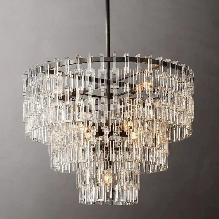 Kristallen Kroonluchter Meerdere Lagen Messing Glas Rond Plafond Verlichting Luxe Eetkamer Woonkamer Design | Sansoti