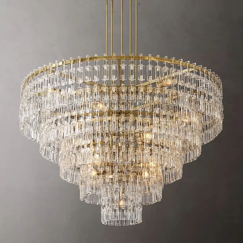 Kristallen Kroonluchter Meerdere Lagen Messing Glas Rond Plafond Verlichting Luxe Eetkamer Woonkamer Design | Sansoti