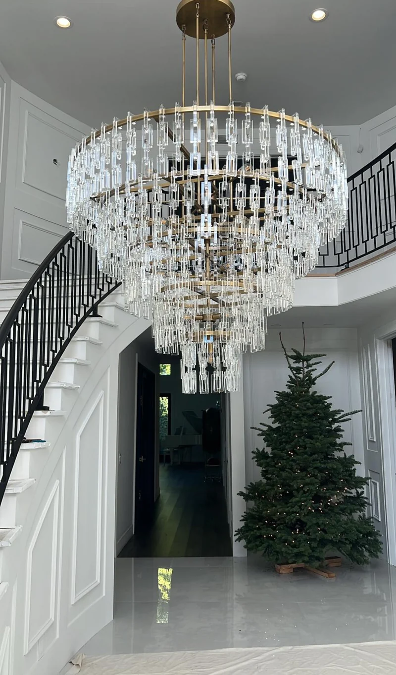 Kristallen Kroonluchter Meerdere Lagen Messing Glas Rond Plafond Verlichting Luxe Eetkamer Woonkamer Design | Sansoti