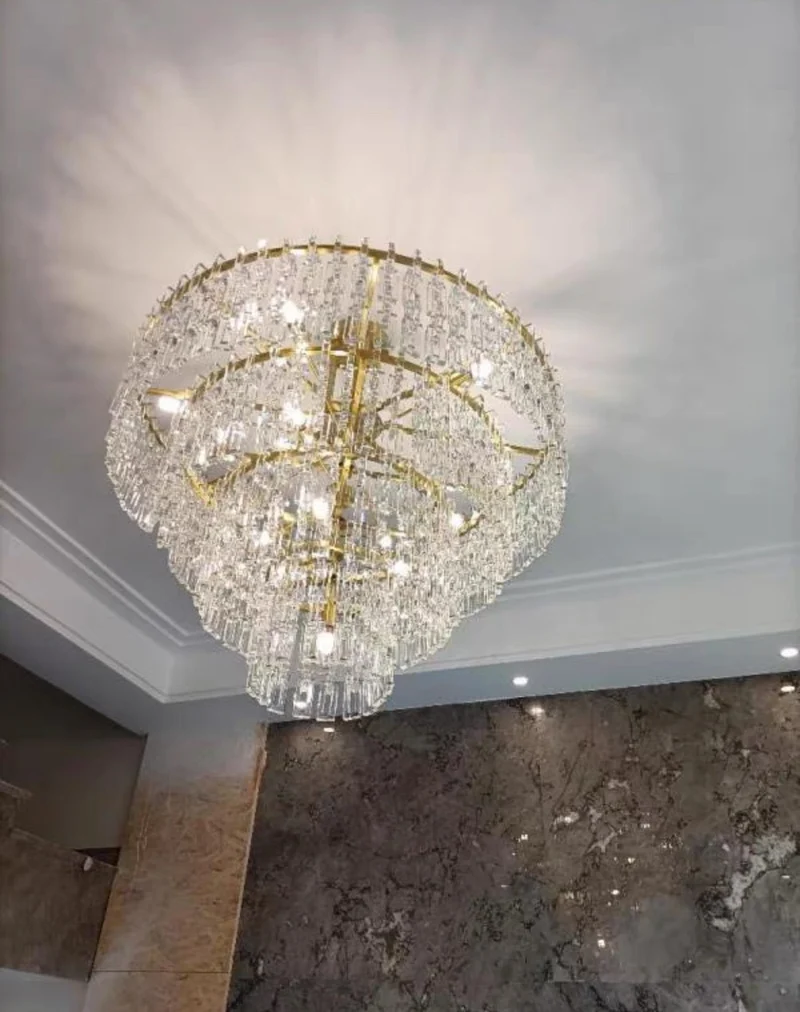 Kristallen Kroonluchter Meerdere Lagen Messing Glas Rond Plafond Verlichting Luxe Eetkamer Woonkamer Design | Sansoti