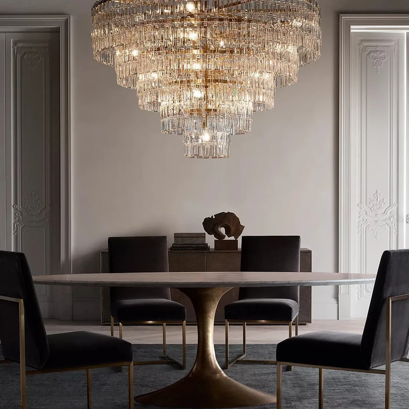 Kristallen Kroonluchter Meerdere Lagen Messing Glas Rond Plafond Verlichting Luxe Eetkamer Woonkamer Design | Sansoti