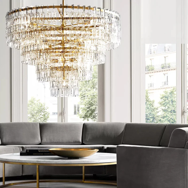 Kristallen Kroonluchter Meerdere Lagen Messing Glas Rond Plafond Verlichting Luxe Eetkamer Woonkamer Design | Sansoti