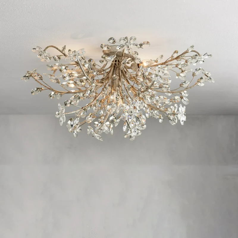 Kristallen Plafondlamp Ø70cm IJzer Handafgewerkt Bloesem Design Vier Lichtpunten Elegant Venetiaans Woonkamer | Sansoti
