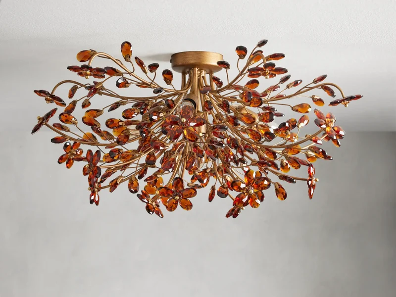 Kristallen Plafondlamp Ø70cm IJzer Handafgewerkt Bloesem Design Vier Lichtpunten Elegant Venetiaans Woonkamer | Sansoti