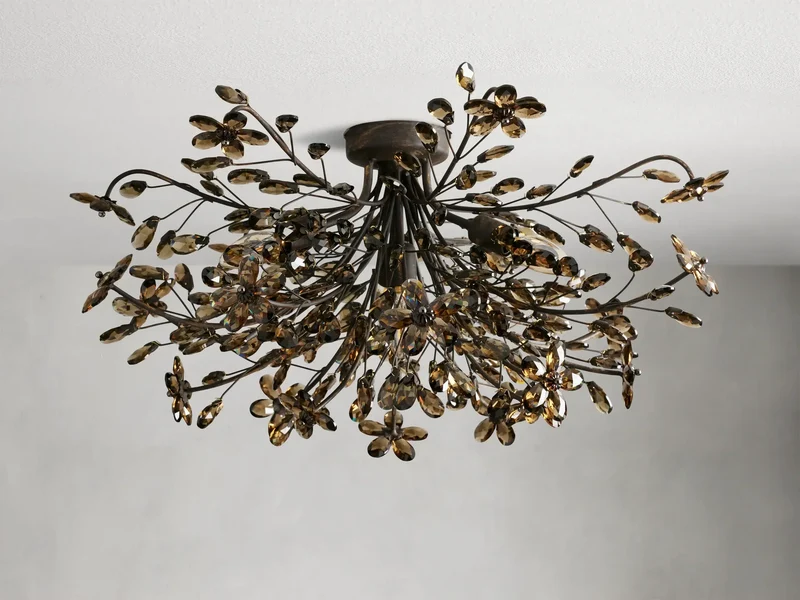 Kristallen Plafondlamp Ø70cm IJzer Handafgewerkt Bloesem Design Vier Lichtpunten Elegant Venetiaans Woonkamer | Sansoti