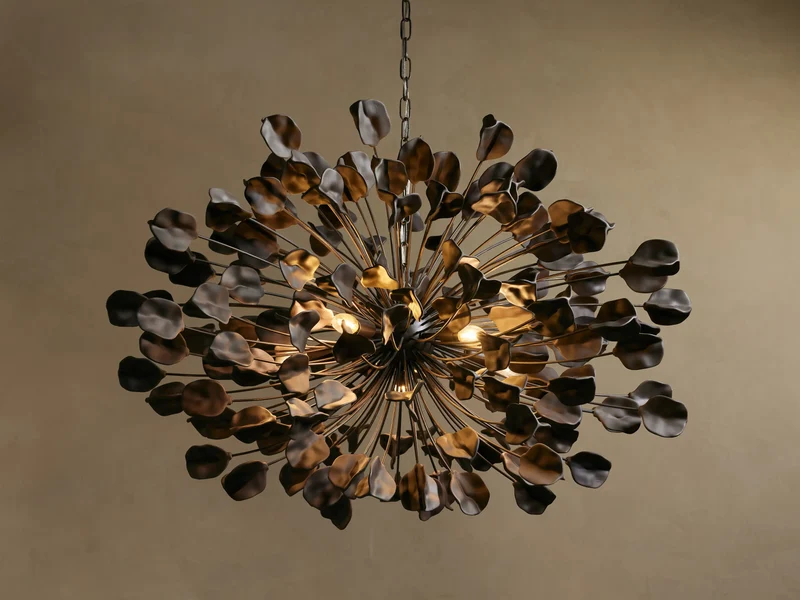Keramische Kroonluchter met 160 Bladmotieven 106 cm Messing Ivoor Brons Ebben Woonkamer Eetkamer Plantinspiratie | Sansoti