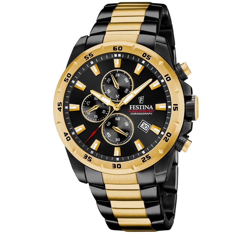 Festina F20563/1 Herren Chronograph • Schwarzes Zifferblatt • Edelstahlarmband