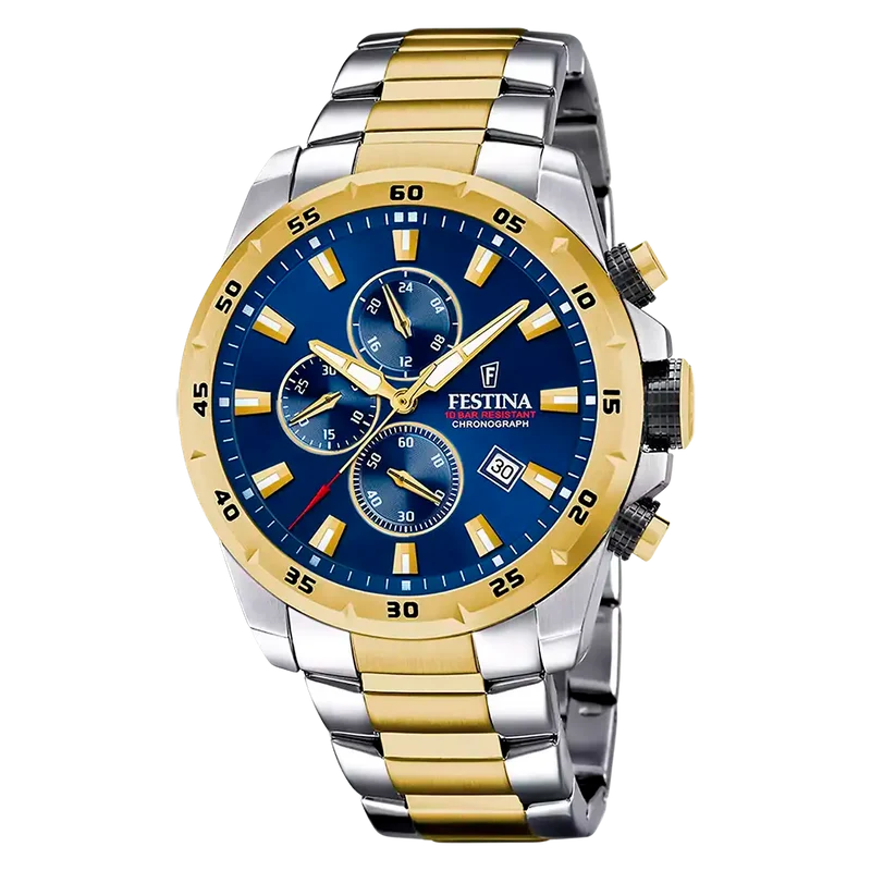 Festina Timeless Chronograph F20562/2 Herrenuhr Blau • Quarz-Chronograph • Mineralglas