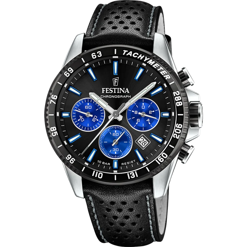 Festina Timeless Chronograph F20561/6 Herrenuhr Schwarz • Miyota Quarzwerk • 10 ATM Wasserdicht