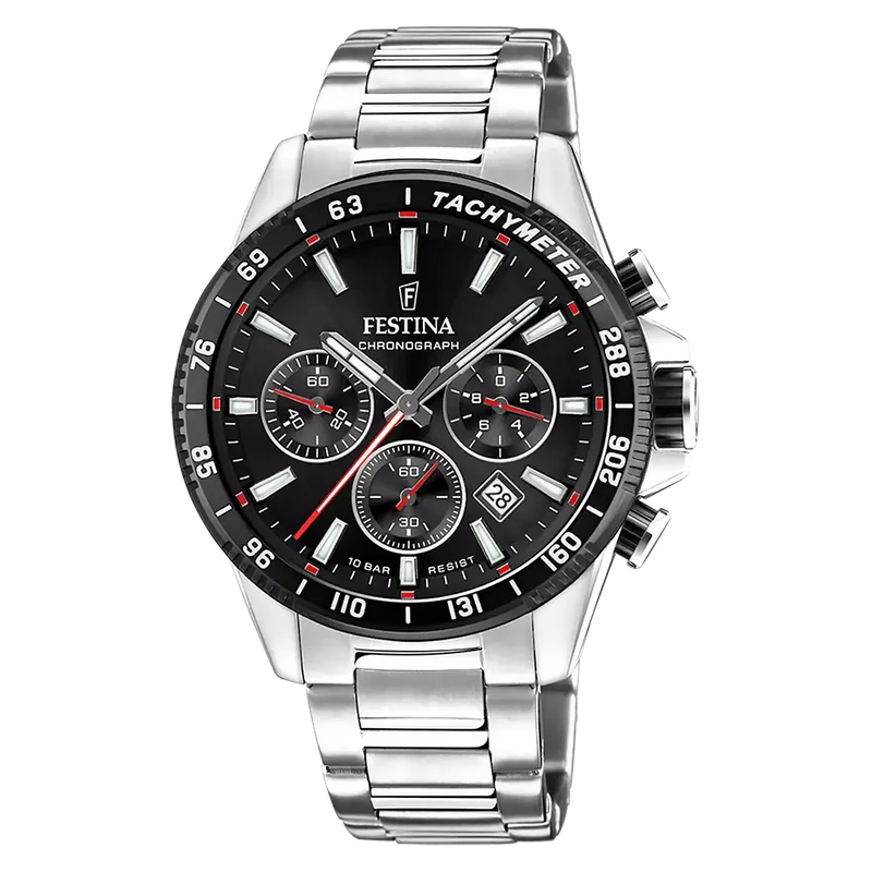 Festina Timeless Chronograph F20560/6 Herrenuhr Schwarz • Chronograph mit Datum • Mineralglas