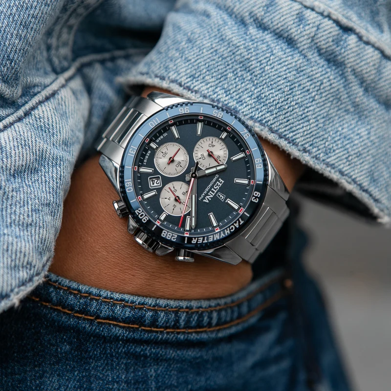 Festina Timeless Chronograph F20560/2 Herrenuhr Blau • Miyota Quarzwerk • 10 ATM wasserdicht