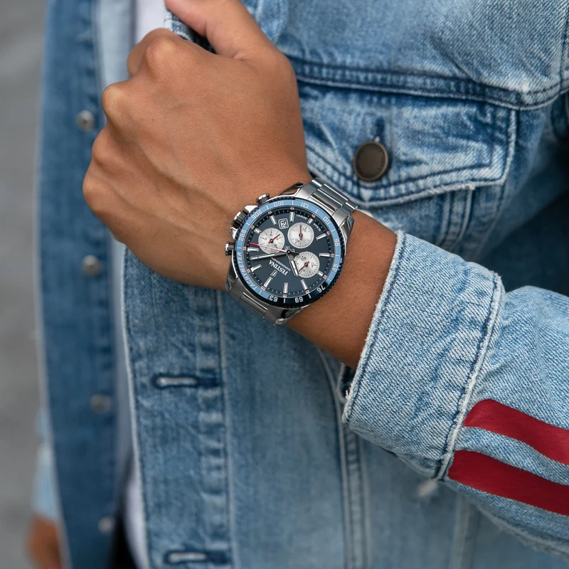 Festina Timeless Chronograph F20560/2 Herrenuhr Blau • Miyota Quarzwerk • 10 ATM wasserdicht