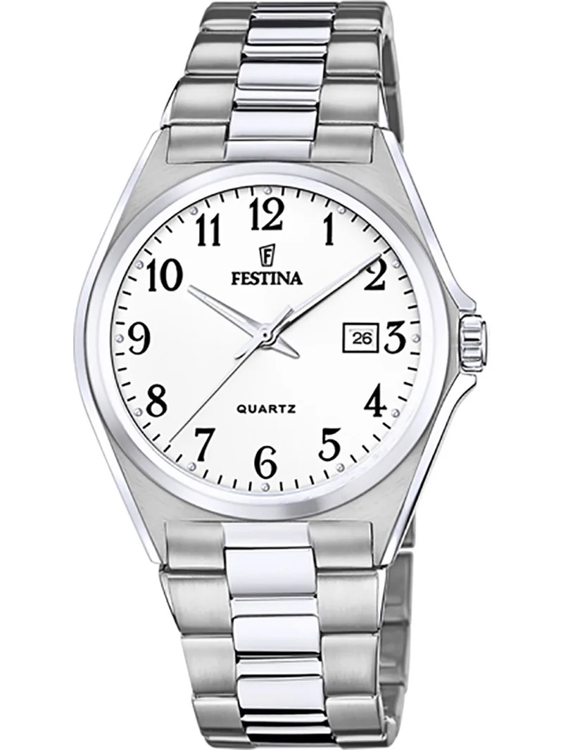 Festina Classics F20552/1 Herrenuhr Silber • Weißes Zifferblatt mit Datum • Mineralglas