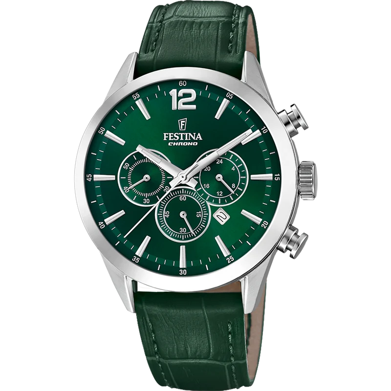 Festina Timeless F20542/7 Herren Chronograph • Grünes Zifferblatt • Sportliches Design