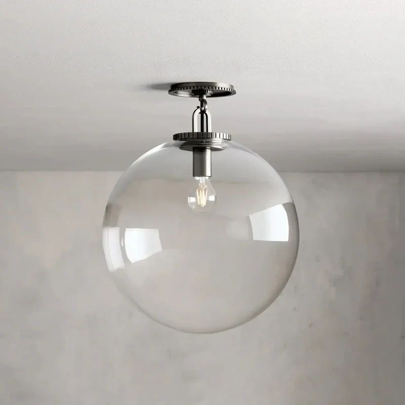 Plafondlamp Bol Glas Staal Moderne Armatuur Woonkamer Slaapkamer Eetkamer Pendel Sfeervolle Plafondverlichting | Sansoti