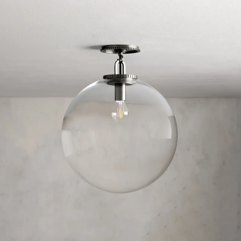 Plafondlamp Bol Glas Staal Moderne Armatuur Woonkamer Slaapkamer Eetkamer Pendel Sfeervolle Plafondverlichting | Sansoti