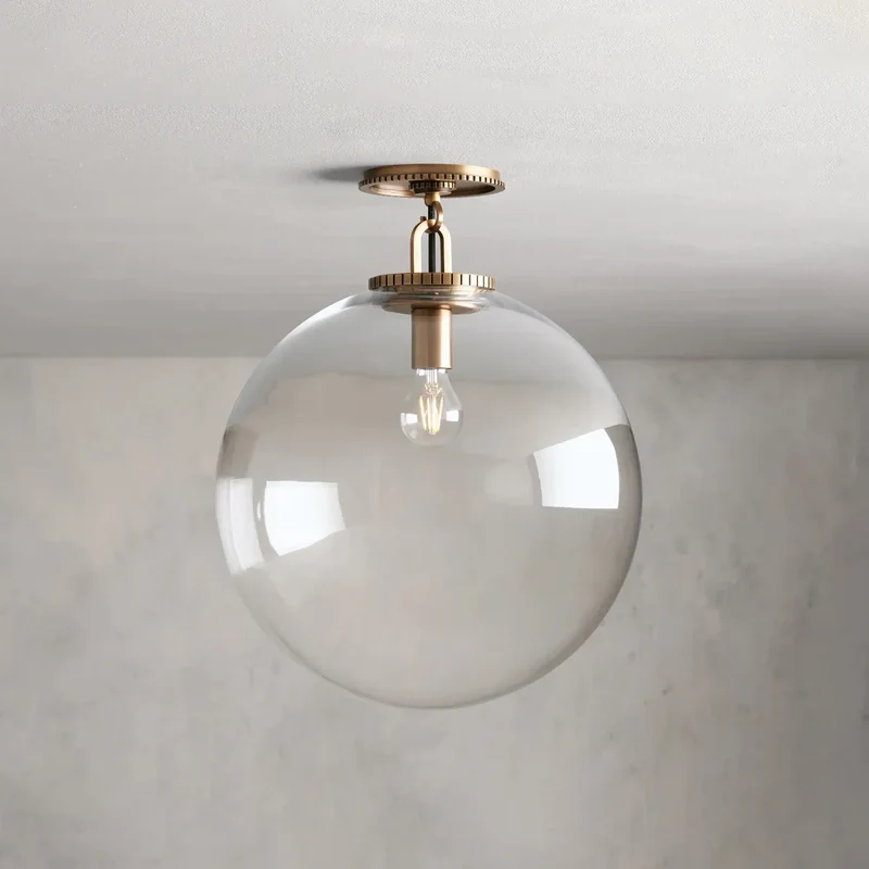 Plafondlamp Bol Glas Staal Moderne Armatuur Woonkamer Slaapkamer Eetkamer Pendel Sfeervolle Plafondverlichting | Sansoti