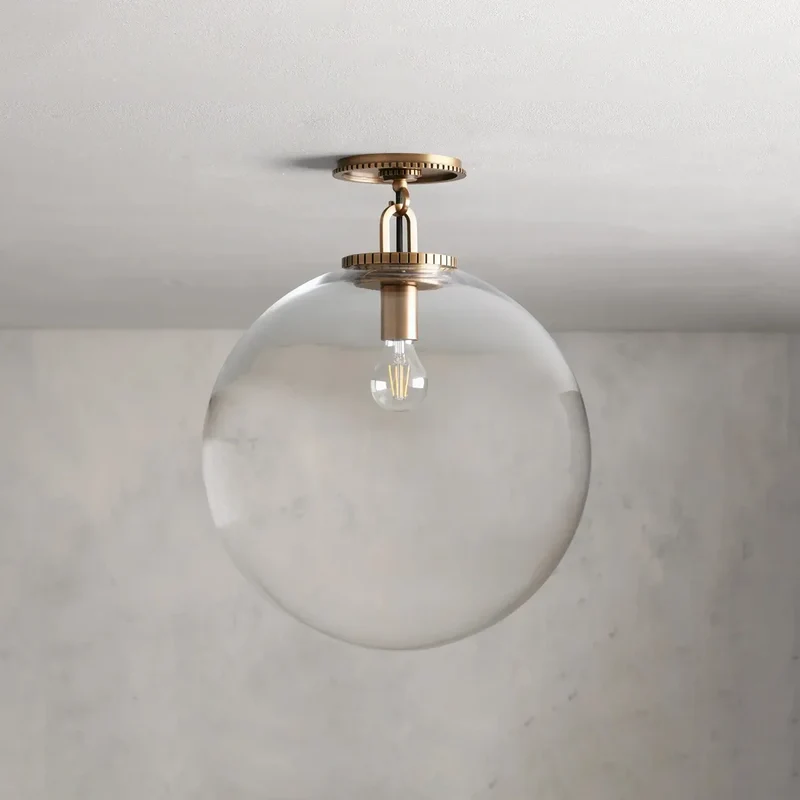Plafondlamp Bol Glas Staal Moderne Armatuur Woonkamer Slaapkamer Eetkamer Pendel Sfeervolle Plafondverlichting | Sansoti